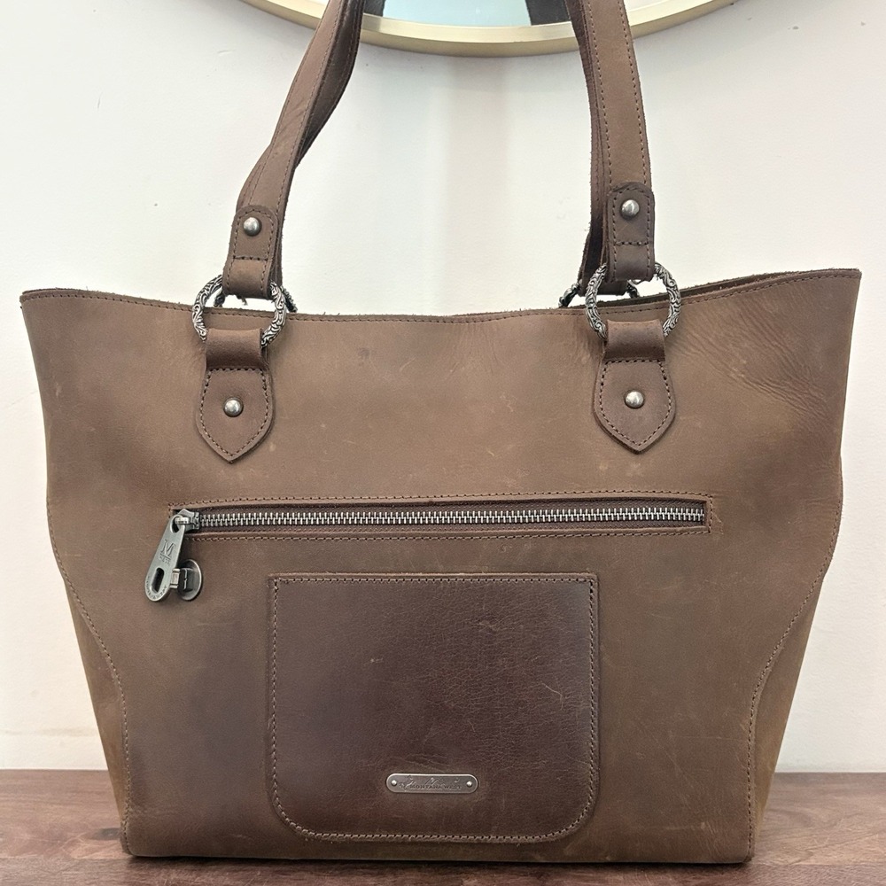 Montana West Leather Concealed Carry Western Tote Bag Brown Studded Boho Purse